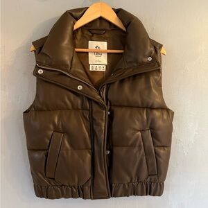 Abercrombie & Fitch Dark Brown Faux Leather Puffer Vest